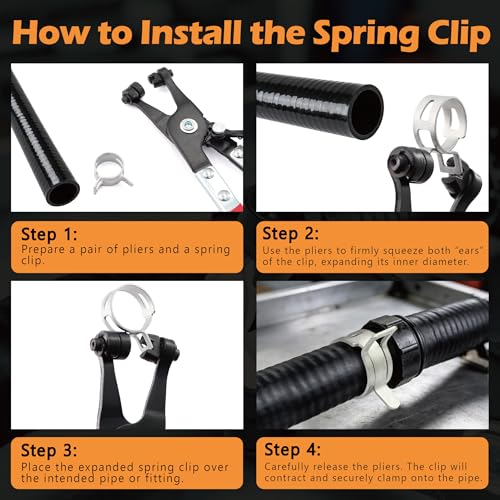 352Pcs Carbon Steel Spring Hose Clamp Kit - Black Oxide + Case & Pliers | 15 sizes 6-25mm, 352 pcs with case + clamp pliers & removal tool. Carbon steel, black oxide finish, for low-pressure systems.