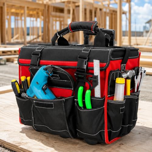 XtremepowerUS Rolling Tool Bag Wheels, 18-Inch Heavy Duty Tool Bag Organizer, Retractable Telescoping Handle, Durable Multi-Pocket Tool Tote Construction, Electrical, Plumbing, HVAC & Mechanic Tools