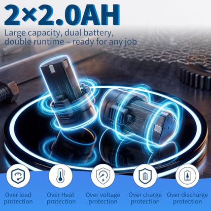 Garvee 3/8" Cordless Ratchet Wrench Set, 45Nm High Torque Electric Ratchet with 300RPM Variable Speed, Data Cable, 21V Max & 2×2.0Ah Batteries, 10 Sockets, LED Work Light