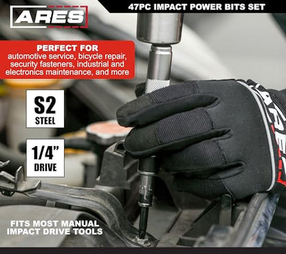 ARES 31020-47-Piece Impact Bit Set – Set Includes Phillips, Slotted, Square, Hex, and Standard and Tamper Torx Bits – Premium S2 Steel Construction - size: 47-Piece Impact Driver Bit Set