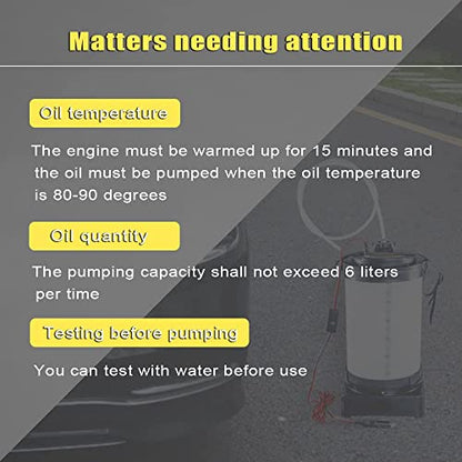 Oil Pump with Oil Change Hose, Oil Change Tool, Oil Pump, for Vacuum Suction of Oil, Stable and Not Deformed, Suitable for Cars, SUVs, Trucks, Yachts (Electric powered-6L)