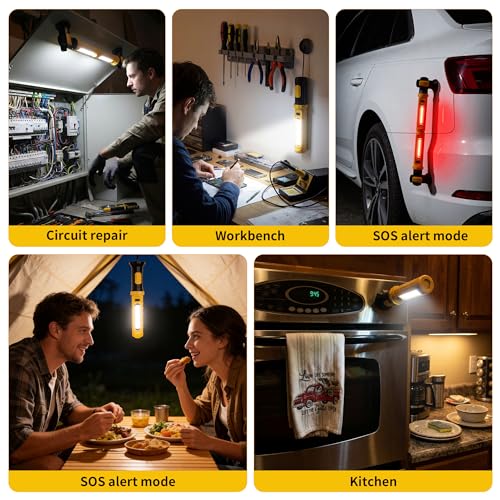 5200mAh Rechargeable Magnetic Work Light, 2-Pack 2500 Lumen LED Under Hood Light Bar with 360° Rotating Hook, Portable Trouble Light for Car Truck Garage Mechanic