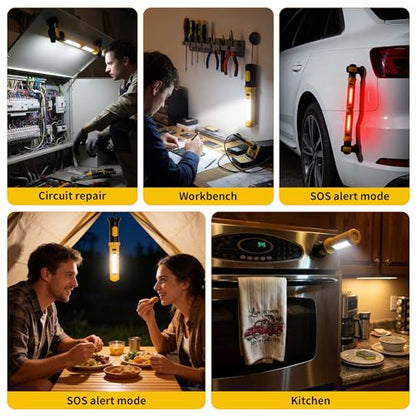 5200mAh Rechargeable Magnetic Work Light, 2-Pack 2500 Lumen LED Under Hood Light Bar with 360° Rotating Hook, Portable Trouble Light for Car Truck Garage Mechanic