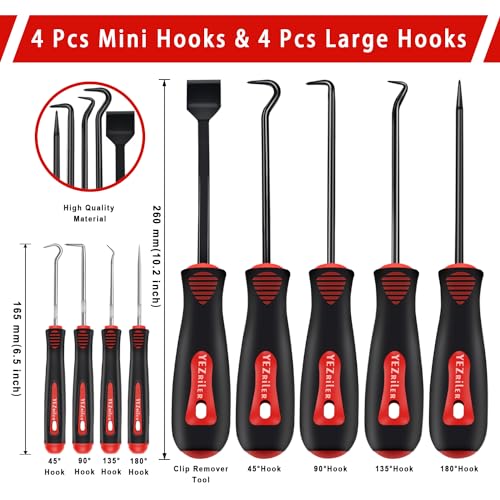 YEZriler 17 Pcs Mechanic Hook Pick Tool Set and Auto Trim Removal Tool Kit with Auto Clip Plier Rivets Puller Telescoping Magnetic Pickup Gasket Scraper for Remove Automotive Hand Pick Up Tools