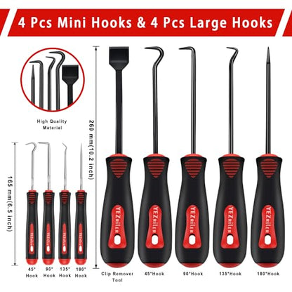 YEZriler 17 Pcs Mechanic Hook Pick Tool Set and Auto Trim Removal Tool Kit with Auto Clip Plier Rivets Puller Telescoping Magnetic Pickup Gasket Scraper for Remove Automotive Hand Pick Up Tools