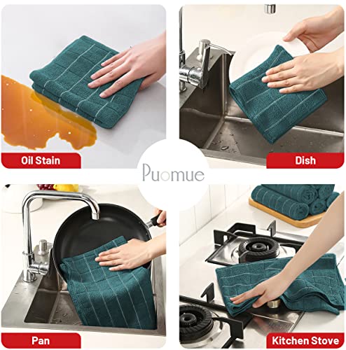 Puomue Microfiber Kitchen Towels and Dishcloths Set, 26 X 18 Inch and 12 X 12 Inch, Set of 12 Bulk Lint Free Dish Towels for Drying Dishes, Dark Green - color: Dark Green