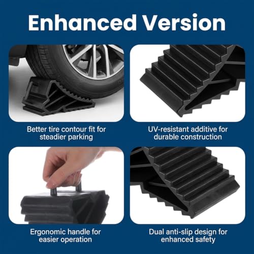4 Pack Wheel Chocks, Tire Chocks for RV Trailer Camper Car Truck | Rubber Tire Stopper Wheel Block Stopper with Handles for Tire, Strong RV Wheels Chock RV Trailer Accessories, Black