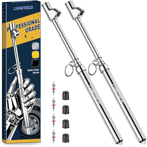 LUMITECO 2-Pack Dual Head Tire Pressure Gauge, Heavy Duty Truck Air Pressure Gauge Range 10-150 PSI, 1-10 Bar w/Valve Cores & Valve Caps, Tire Gauges for Tire Pressure for Semi Truck, RV, Car (Silver) - color: Polished Silver