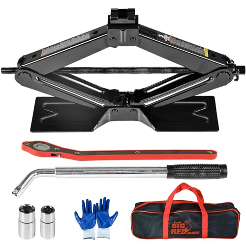 Big RED Car Jack 3Ton/6610 lbs Universal Scissor Jack with Rubber Pad, Portable Tire Changing Kit with Lug Wrench, Emergency Kit for Sedan SUV MPV - size: 3Ton