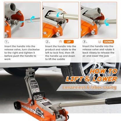 2.5 Ton Low Profile Racing Floor Jack, Heavy Duty Steel Construction, Lifting Range 3.35"-14.17" - size: 2.5 Ton Basic model