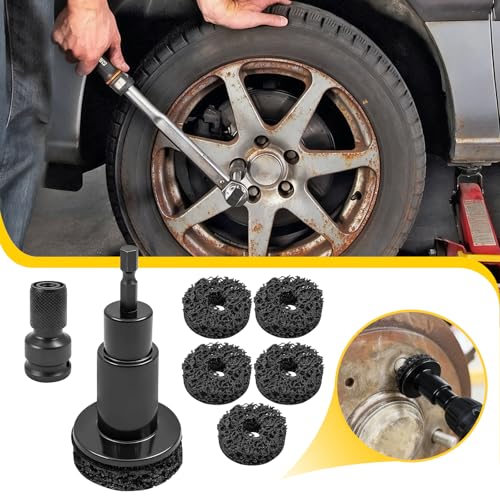 Wheel Hub Resurfacing Kit – Wheel Stud and Hub Cleaner for Quick Rust Removal on Lug Studs & Brake Rotors, Includes 5 Cleaning Pads + 3 Brushes (2", 3.5", 4"), Fits 1/2" Wrenches or Electric Drills