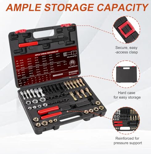 Marvelity 49PCS Thread Chaser and Repair Kit with 22 Taps, 24 Dies, 3 Files for UNC UNF Metric Bolts, Nuts and Screws