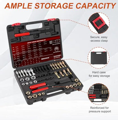 Marvelity 49PCS Thread Chaser and Repair Kit with 22 Taps, 24 Dies, 3 Files for UNC UNF Metric Bolts, Nuts and Screws