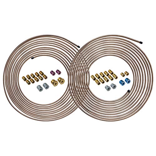 4LIFETIMELINES Copper Nickel Brake Line Kit [2-Pack] – 3/16" & 1/4" x 25 ft Tubing Coils with Fittings | Rust-Resistant CuNi Replacement Brake Lines | Easy Bend & Flare