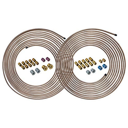 4LIFETIMELINES Copper Nickel Brake Line Kit [2-Pack] – 3/16" & 1/4" x 25 ft Tubing Coils with Fittings | Rust-Resistant CuNi Replacement Brake Lines | Easy Bend & Flare