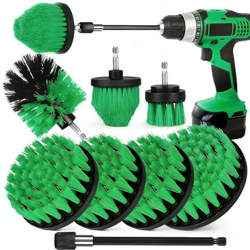 8 Pack Drill Brush Attachment Set,1/4in Power Scrubber Brush + Extend Long Rod, Multi-Purpose Brush Drill Attachment, Power Cleaning Scrub Brush for Bathroom, Tub, Tile(Green) - color: Green