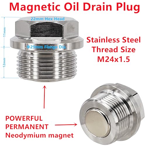 1 Pc M24x1.5 Stainless Steel Transmission/Front Differential Magnetic Oil Drain Plug Fit for 08-20 Lexus GX460 LX570; Toyota 4Runner FJ Cruiser Land Cruiser Tacoma Tundra Replace 90341-24014