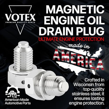 Votex - Made in USA - M12 X 1.5MM Magnetic Engine Oil Drain Plug fits BMW, Mini, Toyota - Stainless Steel - Part Number DP010 - size: M12 X 1.5 Magnetic Drain Plug