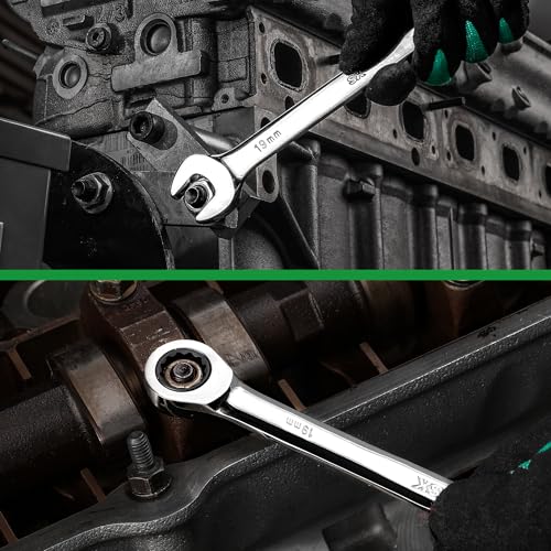 SK Ratcheting Wrench Set, Combination Wrench Set, 12-Piece, Metric 8 to 19mm, 72-Tooth, Premium CR-V Construction, with Rack Organizer - size: Metric