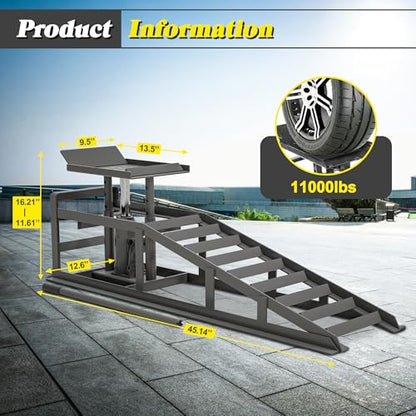 Hydraulic Car Ramps 5 T 11000 LBS, 2 Pack Heavy Duty Steel Car Ramps Lift Height 11.61 in-16.21 in, Low Profile Car Lift Service Ramps Truck Trailer Garage