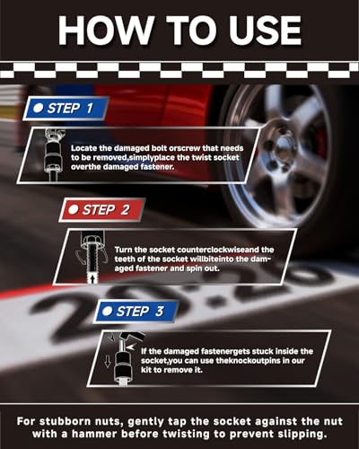 Wheel Lock Removal Kit, 7-Piece 1/2-inch Drive Impact Lug Nut Removal Tool, Easy Out Stripped, Rounded, Damaged Bolts & Studs, PTM03007 - size: 7-Piece