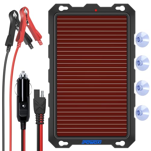 POWOXI 3.3W-Solar-Battery-Trickle-Charger-Maintainer -12V Portable Waterproof Solar Panel Trickle Charging Kit for Car, Automotive, Motorcycle, Boat, Marine, RV, Trailer, Powersports, Snowmobile, etc. - color: Solar Powered Battery Chargers 3.3w