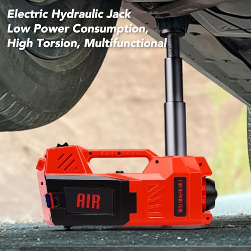 Luocute Electric Car Jack Kit, 5 Ton 12V Powered Hydraulic Jack with Tire Inflation Pump and Impact Wrench, for Vehicle Lifting and Emergency Roadside Assistance