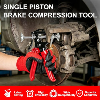 Quick Brake Caliper Compression Tool for Single Piston Disc Brake Calipers | Heavy Duty Brake Piston Compressor for Brake Pad Replacement on Most Cars, SUVs & Light Trucks
