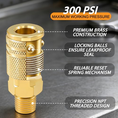 48Pcs 1/4" Quick Connect Air Hose Fittings, 1/4" NPT Air Compressor Fittings Kit with Swivel, Brass-Plated Pneumatic Tool Couplers and Plugs Set for Pneumatic Tools - size: 48 Pieces