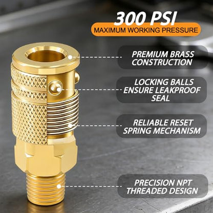 48Pcs 1/4" Quick Connect Air Hose Fittings, 1/4" NPT Air Compressor Fittings Kit with Swivel, Brass-Plated Pneumatic Tool Couplers and Plugs Set for Pneumatic Tools - size: 48 Pieces