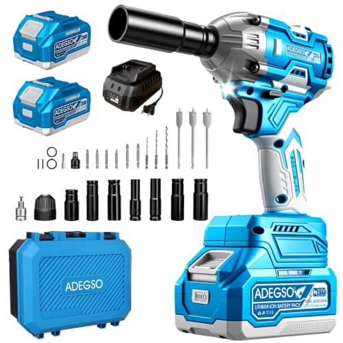 Cordless Impact Wrench, 1/2 Inch Brushless Impact Gun, 3-Speed High Torque Impact Driver with 2×4.0Ah Batteries & Fast Charger for Car Tire Removal, Automotive Repair & DIY