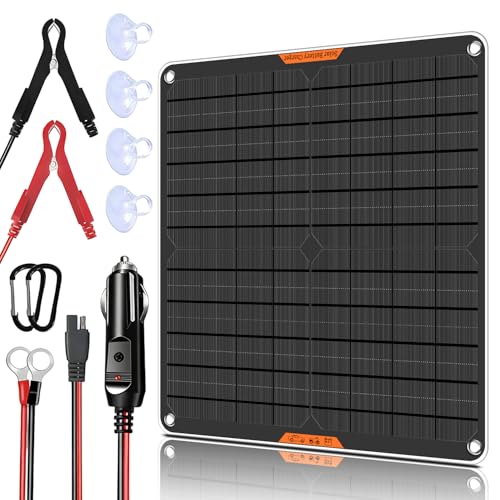 20 Watt 12 V Solar Car Battery Charger & Maintainer | Portable Solar Panel Trickle Chargerr for Car, Boat, Automotive,RV - size: 20W
