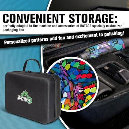 BATOCA S6 Mini Cordless Polisher for Car Detailing 2x2.0Ah Batteries, 0mm Rotary Buffer, 12mm Dual Action Polisher 1-3 Inch, 2 Different Speeds Heads Systems, 4.2k-21k or 1-5k RPM Graffiti Style - size: Graffiti Style with 2 batteries