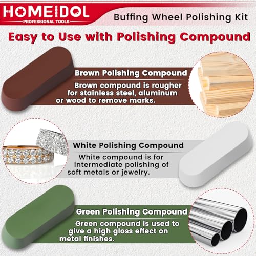 72 PCS Buffing Wheel Polishing Kit Compatible with Dremel, with Polish Compound, Rotary Tool Accessories with 1/8" Shank, Abrasive Wheel Buffing Polishing Wire Brushes Wool Felt Cotton Mounted - style: Style 2