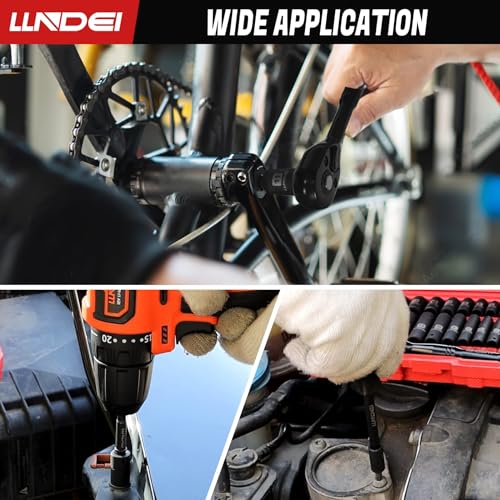 LLNDEI 1/4" Drive Socket Wrench Set, 1/4-Inch Impact Socket Set Metric(4-15mm) Deep and Shallow 6 Point, CR-V, 63PCS with 72T Ratchet Wrench Handle for Household&Automotive Repairing