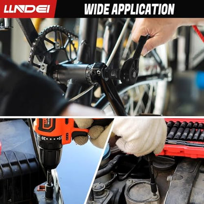 LLNDEI 1/4" Drive Socket Wrench Set, 1/4-Inch Impact Socket Set Metric(4-15mm) Deep and Shallow 6 Point, CR-V, 63PCS with 72T Ratchet Wrench Handle for Household&Automotive Repairing
