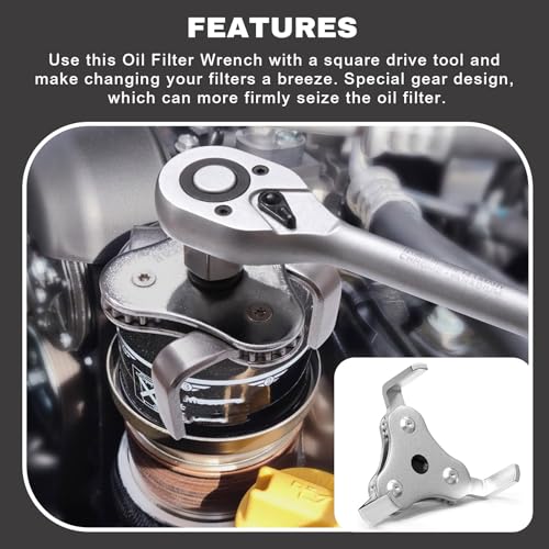 Oil Filter Wrench Tool, Adjustable 3 Jaw 2 Way Oil Filter Remover Tool from 2-1/2 Inch to 4.5 Inch, Universal Car Accessories Oil Filter Tool for Most Cars Trucks