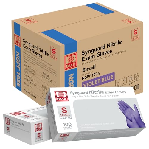 Basic Nitrile Exam Gloves, Medical Violet Blue Gloves Disposable Latex Free Powder-Free For Exam, Food Prep Cleaning, Small Case of 1000, NGPF1034 - size: Small, style: Pack of 1000