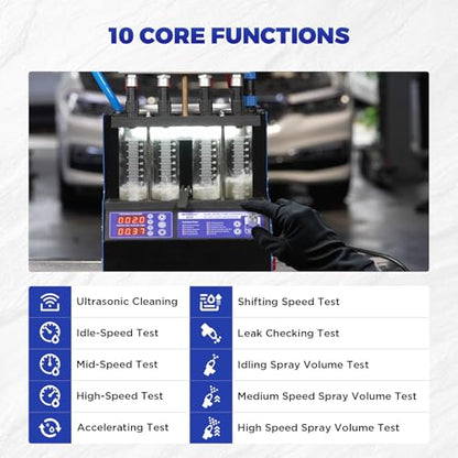 MRCARTOOL V308 Fuel Injector Cleaner Machine with Pulse Ultrasonic Cleaning | 2L Heated Cleaning Tank, 4 Cylinder Tests for Leaks, Uniform, Spray Pattern & Flow, Fixes Misfires Rough Idle for Cars motors - size: V308
