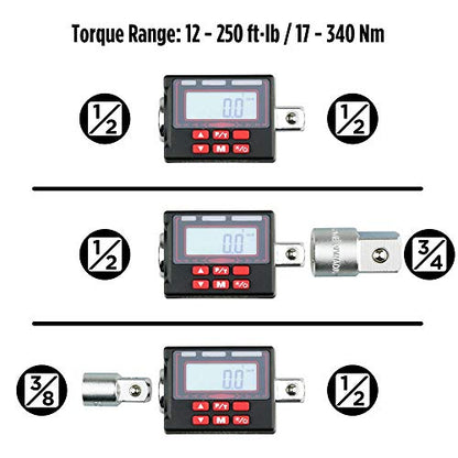 K553 Digital Torque Adapter, 1/2-Inch 12 to 250 ft·lbs, Buzzer/LED Flash Notification, Dual Direction - size: 12-250 ft·lbs