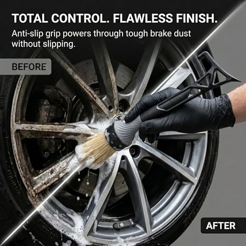 Boars Hair Detailing Brush, 3 in 1 Patent Pending in House Design from Proper. Detail Automotive Interior or Exterior, get Professional Results with Proper Detail Brushes Car Detailing - color: Black - Boars Hair