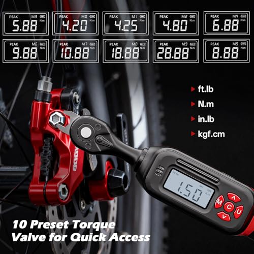 15-Piece Bike Digital Torque Wrench Kit, 1/4" Drive, 1-22 Ft.lb | Electronic Torque Wrench with Hex & Torx Bits, Bike Card Tool, LED & Buzzer Alerts for MTB, Road Bike & Bicycle Maintenance - size: 1/4" 15pcs-Bike 1.5-30N.m/1-22Ft.lb