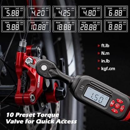 15-Piece Bike Digital Torque Wrench Kit, 1/4" Drive, 1-22 Ft.lb | Electronic Torque Wrench with Hex & Torx Bits, Bike Card Tool, LED & Buzzer Alerts for MTB, Road Bike & Bicycle Maintenance - size: 1/4" 15pcs-Bike 1.5-30N.m/1-22Ft.lb