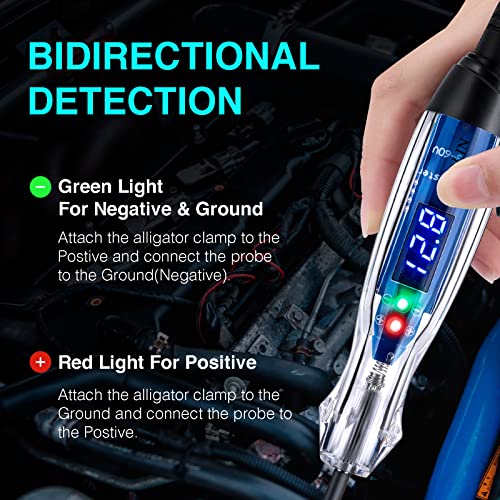 AWBLIN Automotive Test Light 3-60V DC Digital LED Circuit Tester, Heavy Duty Light Tester with Voltmeter, Auto Bidirectional Voltage Tester Electric Test Pen