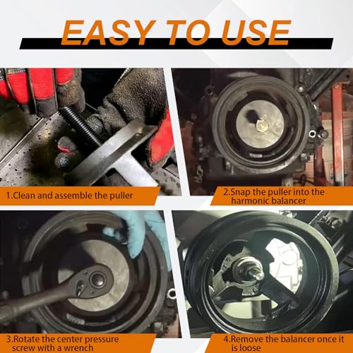 Harmonic Balancer Puller Set, Engine Damper Removal Tool Compatible with GM, Chrysler, Jeep, Dodge, LS Crank Pulley Puller, High Strength Steel for Engine Balancer Replacement