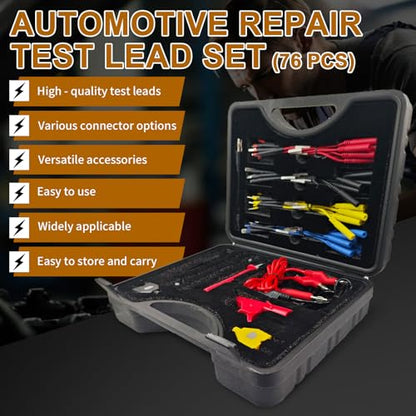 76 Pcs Automotive Circuit Test Lead Kit, Multimeter Test Leads Kit, Electrical Back Probe Kit, Alligator Clip, Acicular Probe, Banana Plug Adapters, Volt Meter Lead (with Carrying Case) - size: 76-piece