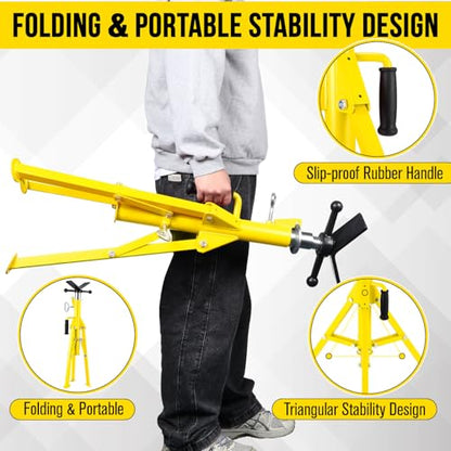 V Head Pipe Jack Stand, Heavy Duty Pipe Stand, 2500LB Jack Stands Carbon Steel with Portable Folding Legs 28-52 Inch Height Adjustable 1/8"-12" Capacity - color: Yellow