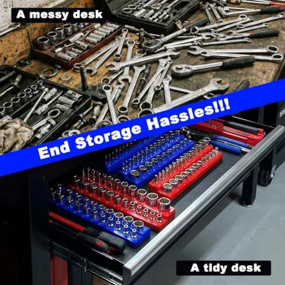 Magnetic Socket Organizer Set, 2-Piece SAE & Metric Socket Holders, Holds 52 Standard & Deep Sockets for Tool Drawers, Tool Carts (Sockets Not Included) - size: 2Pcs Socket Organizer