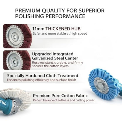 8" Airway Buffing Wheel, 10Pcs Aluminum Wheel Polishing Kit in Diameter 5/8 inch Arbor Hole, Polishing Compound and Aluminum Metal Polishing Wheel Kit for Angle Grinder Mirror Finish