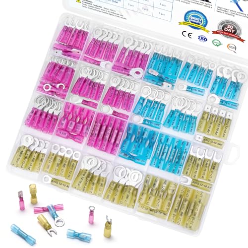 TICONN 160Pcs Heat Shrink Wire Connectors, Waterproof Automotive Marine Electrical Terminals Kit, Crimp Connector Assortment, Ring Fork Spade Butt Splices - style: 160PCS Combo